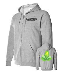 Josh's Frogs Gray Zip-Up Hooded Sweatshirt with Back Leaf Logo (Medium)
