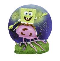 Penn-Plax Nickelodeon Spongebob Squarepants Medium Aquarium Ornaments - SpongeBob Riding a Jellyfish (3" Tall)