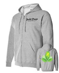 Josh's Frogs Gray Zip-Up Hooded Sweatshirt with Back Leaf Logo (Extra Large)