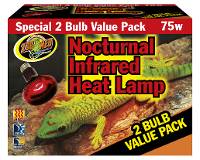 Zoo Med Nocturnal Infrared Heat Lamp - 2 Pack (75 Watt)